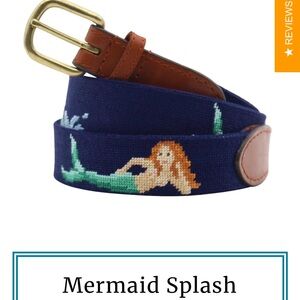 Navy Needlepoint Mermaid Belt with Brown Leather Trim RARE
